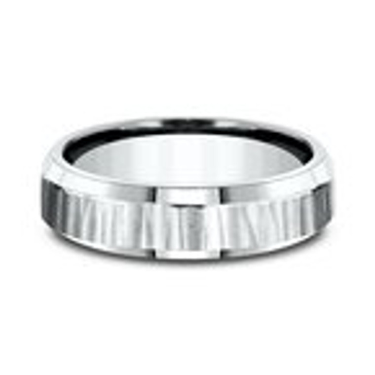 14k White Gold 6mm Comfort Fit Hammered Finished Design Band 10017330 | Shin Brothers*