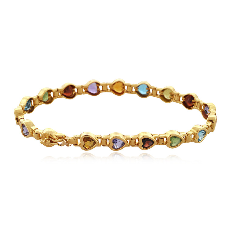 14K Yellow Gold 7.5" Multicolor Gemstone Heart Bracelet 22000388 | Shin Brothers*