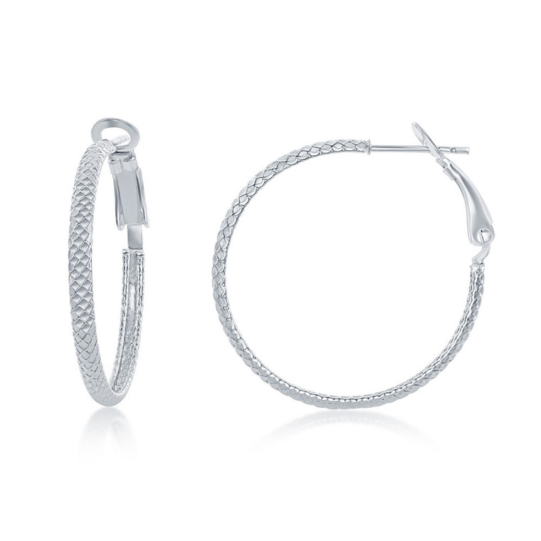  Sterling Silver Rounded Checkered 30mm Hoop Earrings 84010700 | Shin Brothers* 