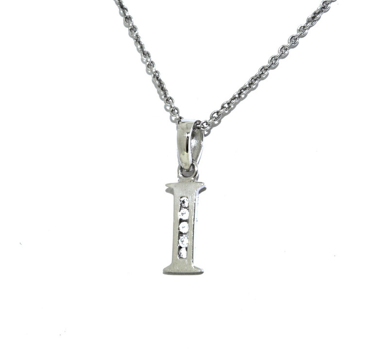 14K White Gold 16" CZ Initial "I" Necklace 32000470 | Shin Brothers*