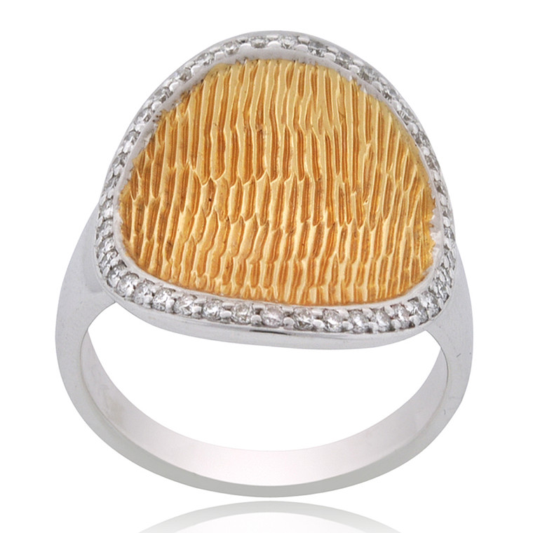 14K Two Tone Gold 0.32ct Diamond Textured Ring 11006334 | Shin Brothers*