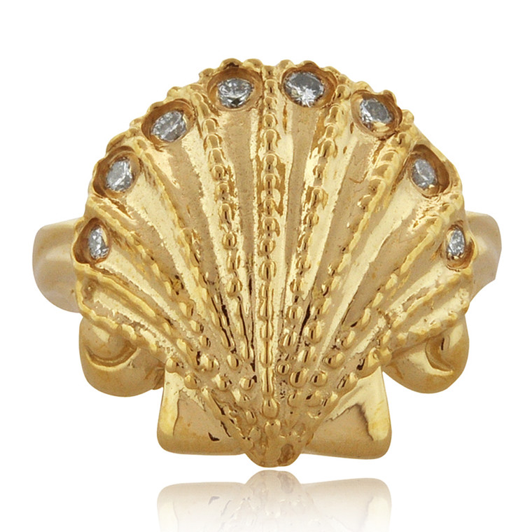 14K Yellow Gold Diamond Seashell Ring 11006302 | Shin Brothers*