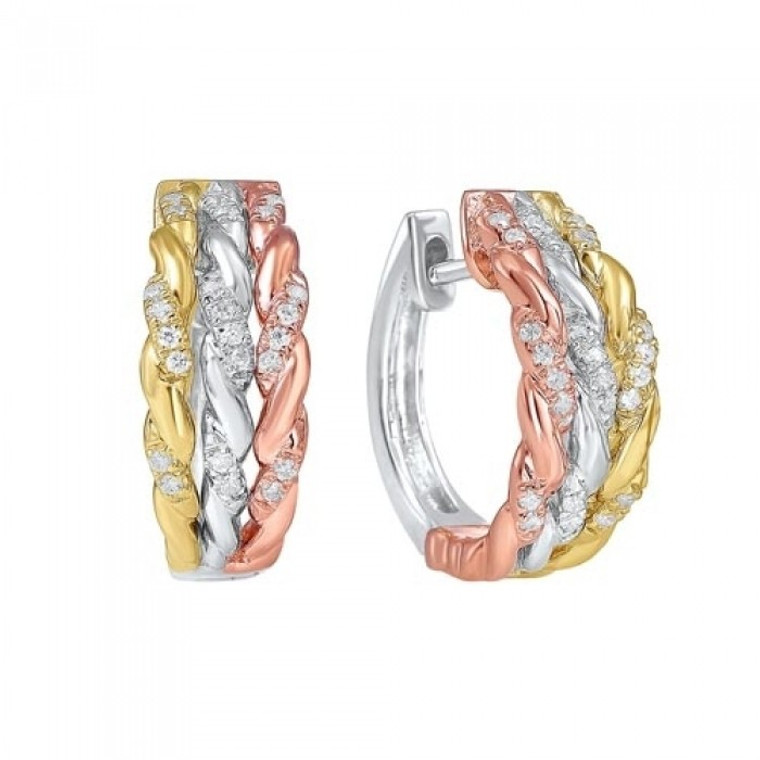 10K Tricolor Gold Diamond Huggie Earrings 49110013 | Shin Brothers*