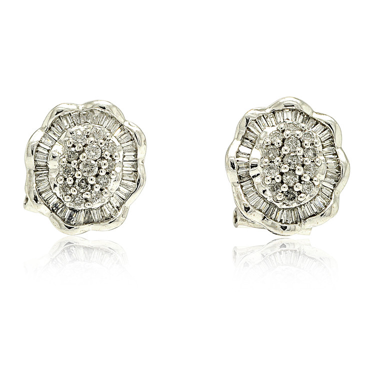 14K White Gold 1ctw Diamond Cluster Flower Earrings 41002180 | Shin Brothers*