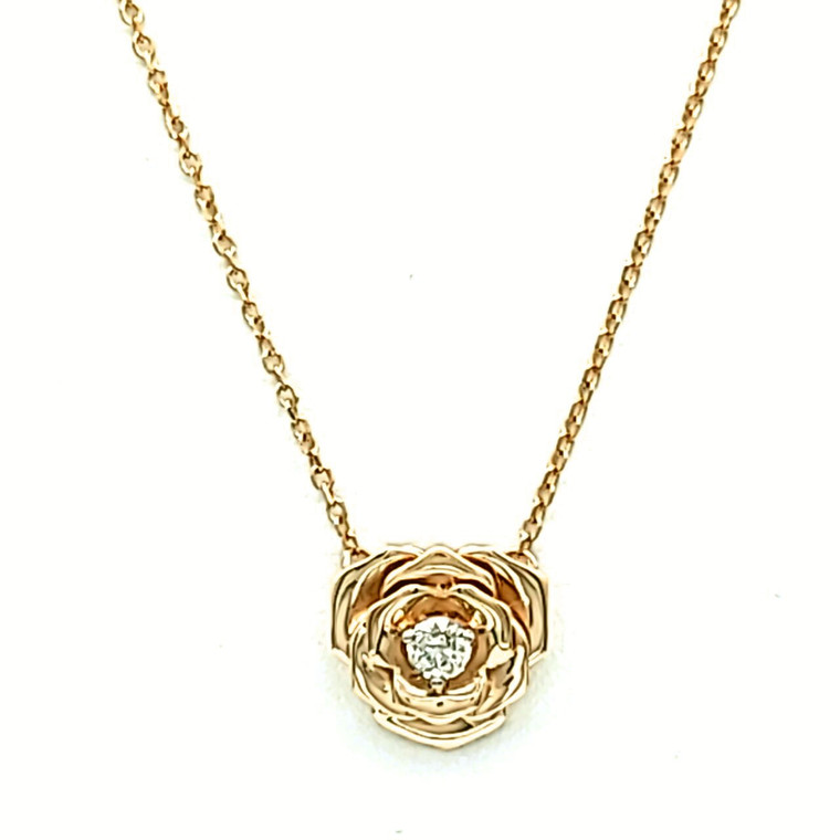 14K Yellow Gold Diamond Rose Pendant Necklace 31001010 | Shin Brothers* 