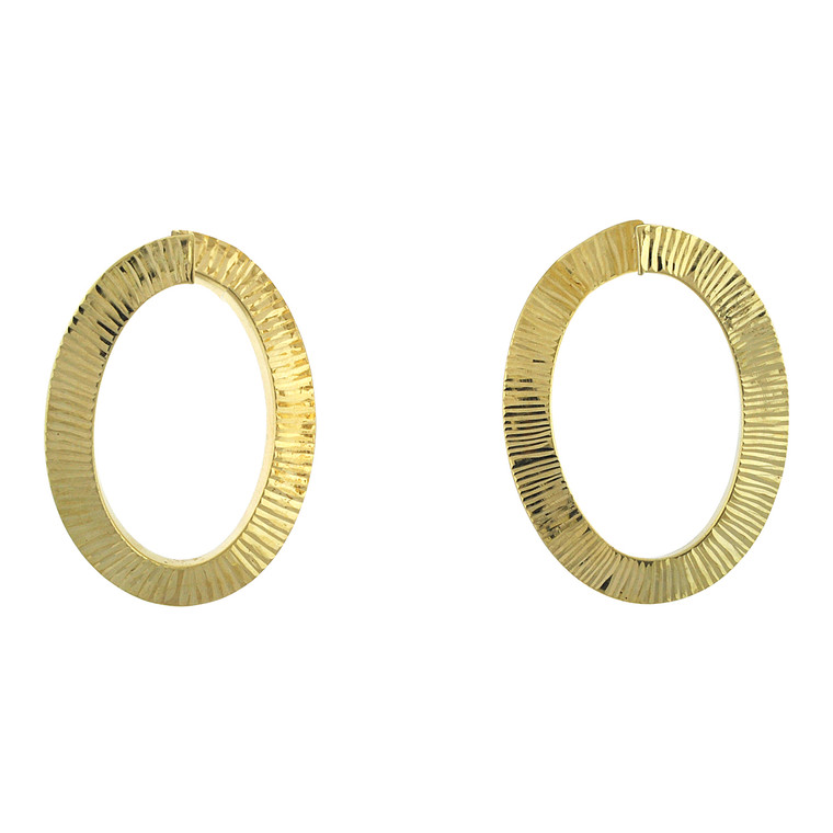 14K Yellow Gold Diamond-Cut Oval Hoop Earrings 40002781 | Shin Brothers*