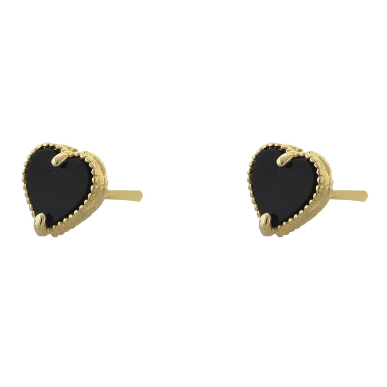 14K Yellow Gold Onyx Heart Stud Earrings 42003156 | Shin Brothers*