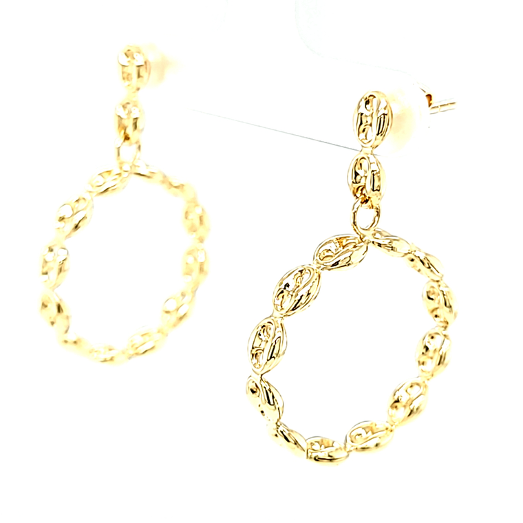 14K Yellow Gold Marina Link Drop Hoop Earrings 40002720 | Shin Brothers* 