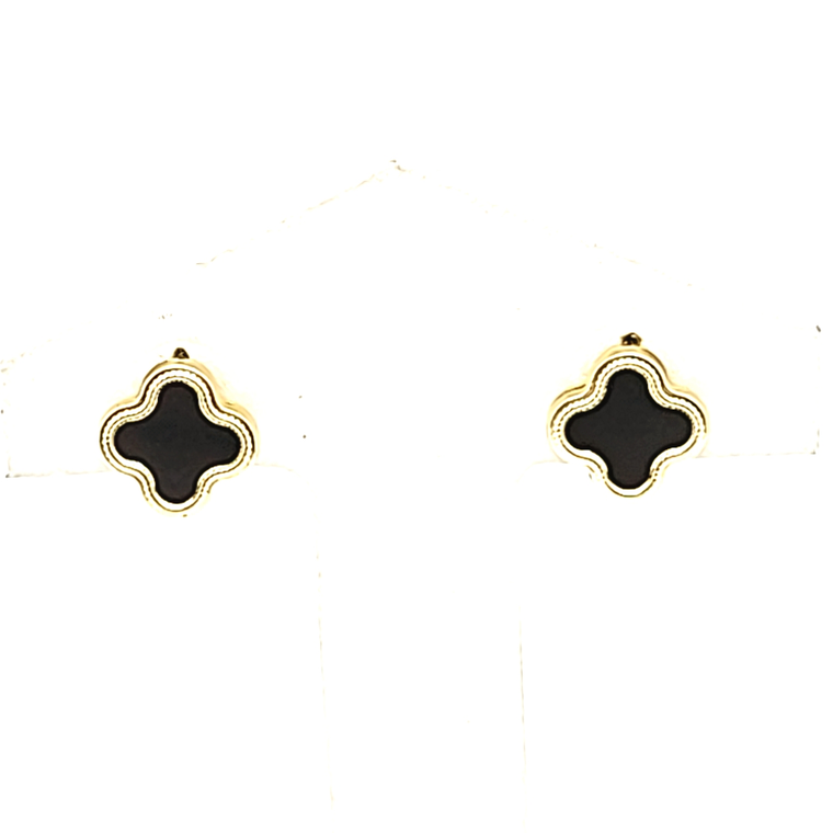 14K Yellow Gold Onyx Clover Stud Earrings 42003171 | Shin Brothers*