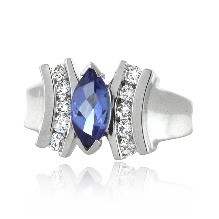 14K White Gold Marquise Tanzanite Ring with Diamond Channels 12002706 | Shin Brothers*