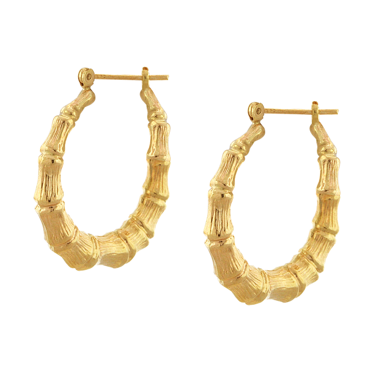 14K Yellow Gold Bamboo Hoop Earrings 40002859 | Shin Brothers*