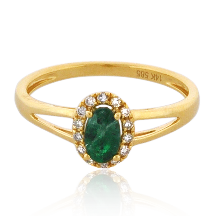 14K Yellow Gold Oval Emerald Ring with Diamonds 12002906 | Shin Brothers*