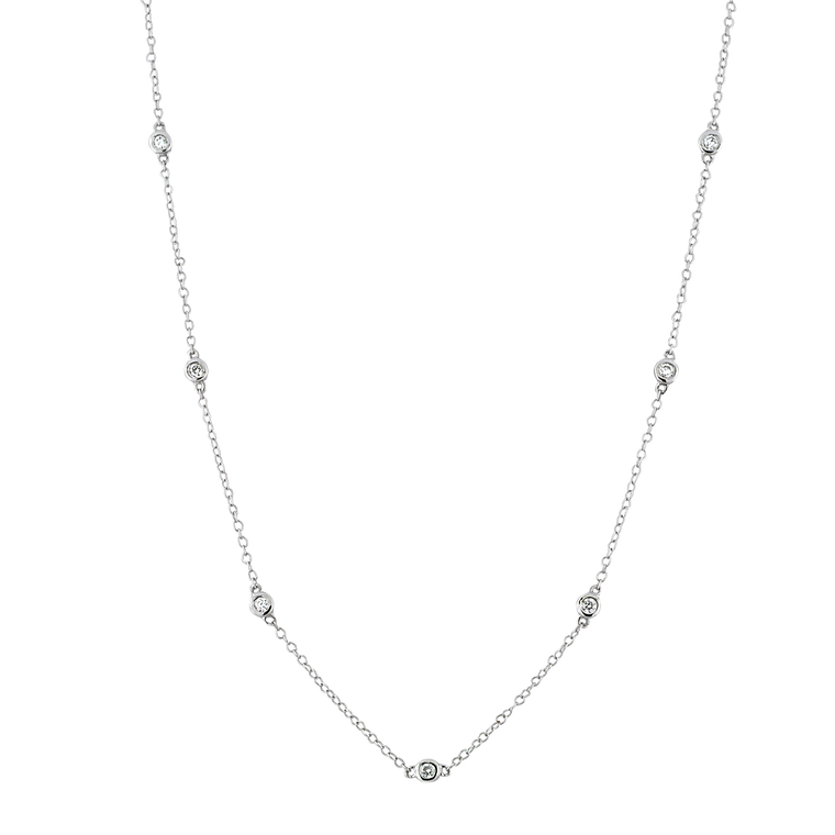 14K White Gold By The Yard Necklace with Bezel Set Diamonds 31001011 | Shin Brothers*