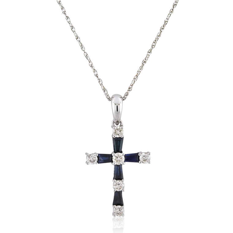 14K White Gold Sapphire Diamond Cross Charm 52002156 | Shin Brothers*