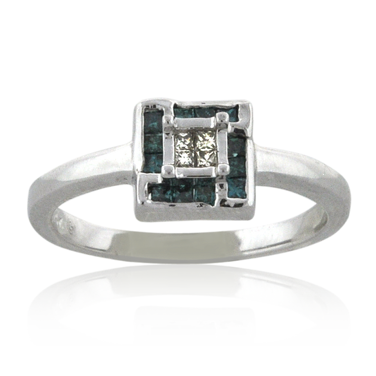 14K White Gold Blue & White Diamond Square Ring 11000245 | Shin Brothers*