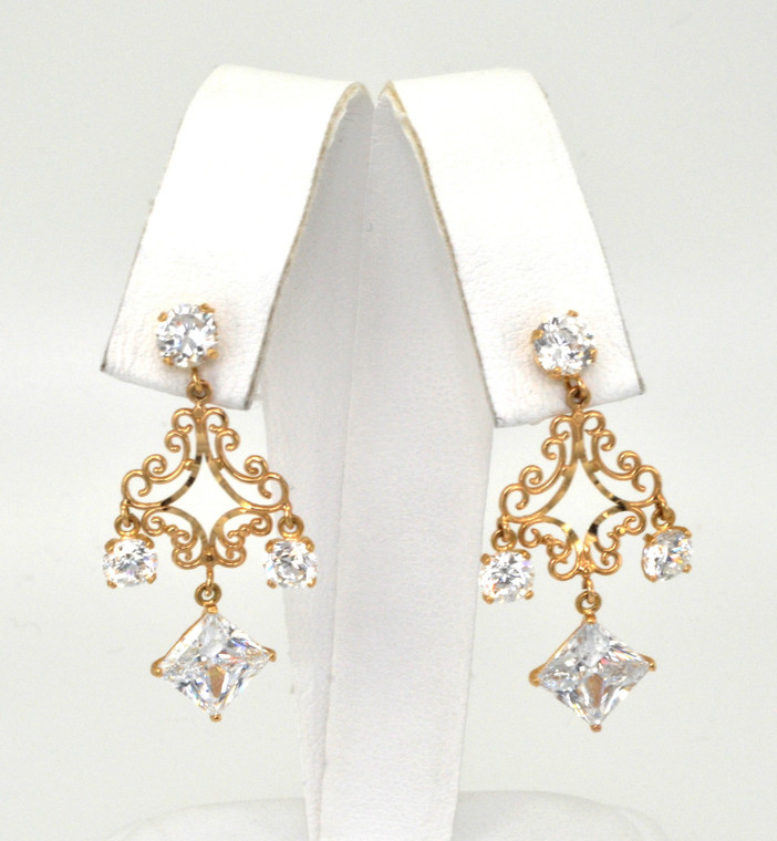 14K Yellow Gold CZ Chandelier Earrings 40000253 | Shin Brothers*