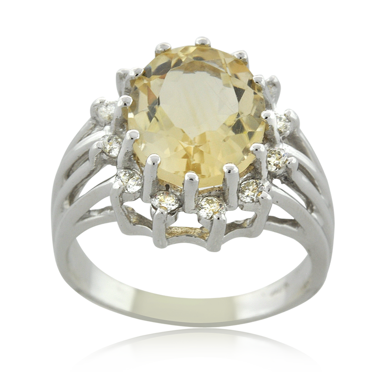 14K White Gold Citrine Diamond Ring 12002235 | Shin Brothers*