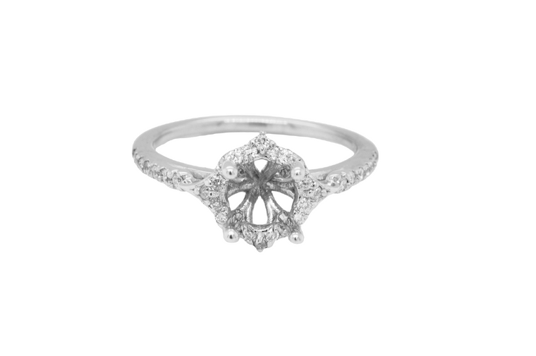 14K White Gold Round Engagement Ring Setting with Side Diamonds 11006580 | Shin Brothers*
