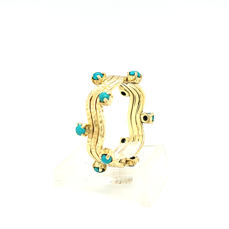 18K Yellow Gold Diamond Turquoise Band 12002915 | Shin Brothers