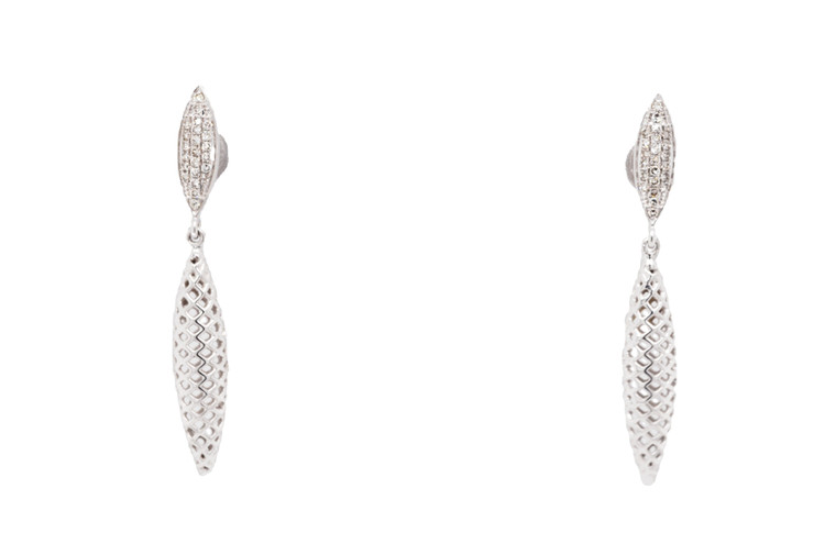 14K White Gold Hanging Oblong Drop Earrings with Diamonds 41002512 | Shin Brothers*