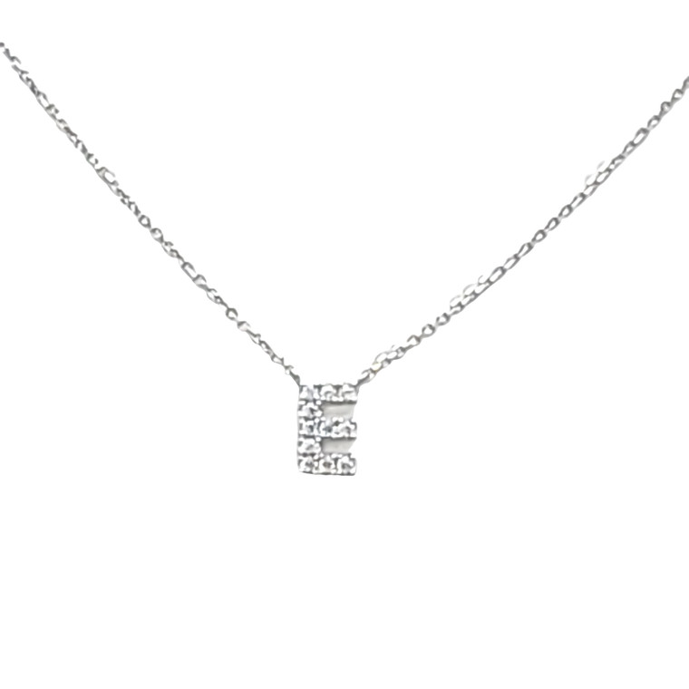 14K White Gold Cubic Zirconia E Initial Charm With 18" Chain 32000653 | Shin Brothers* 