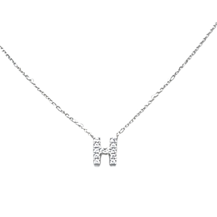 14K White Gold Cubic Zirconia H Initial Charm With 18" Chain 32000654 | Shin Brothers* 