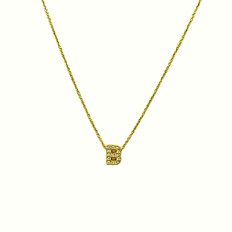 14K Yellow Gold Cubic Zirconia B Initial Charm With 18" Chain 32000641 | Shin Brothers* 
