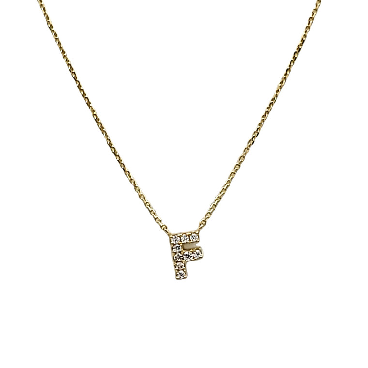 14K Yellow Gold Cubic Zirconia F Initial Charm With 18" Chain 32000643 | Shin Brothers* 