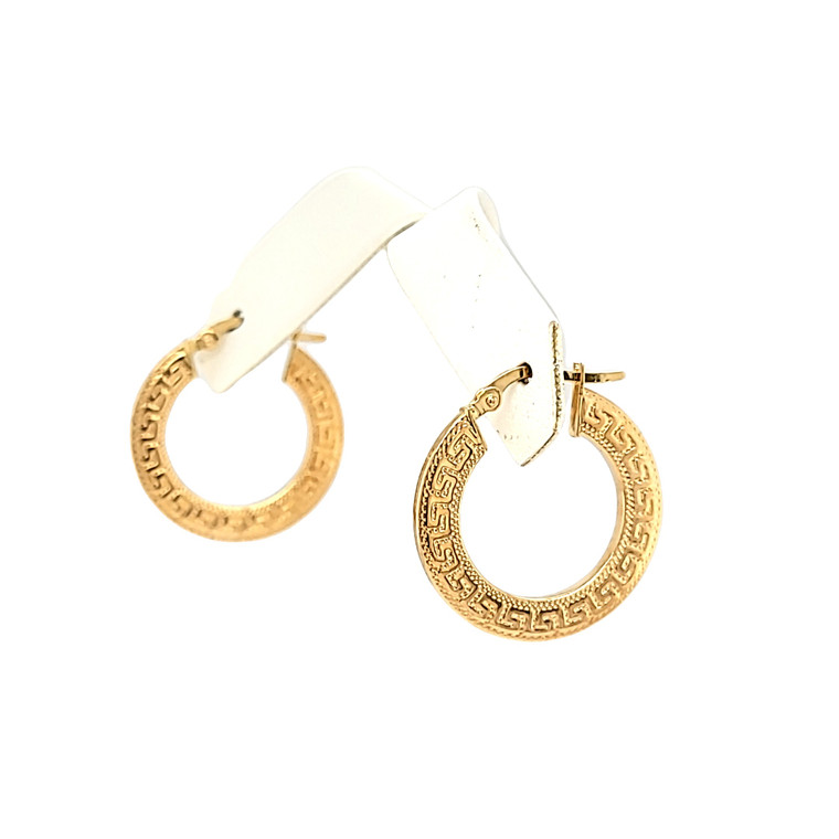 14K Yellow Gold Greek Key Hoop Earrings 40002960 | Shin Brothers*