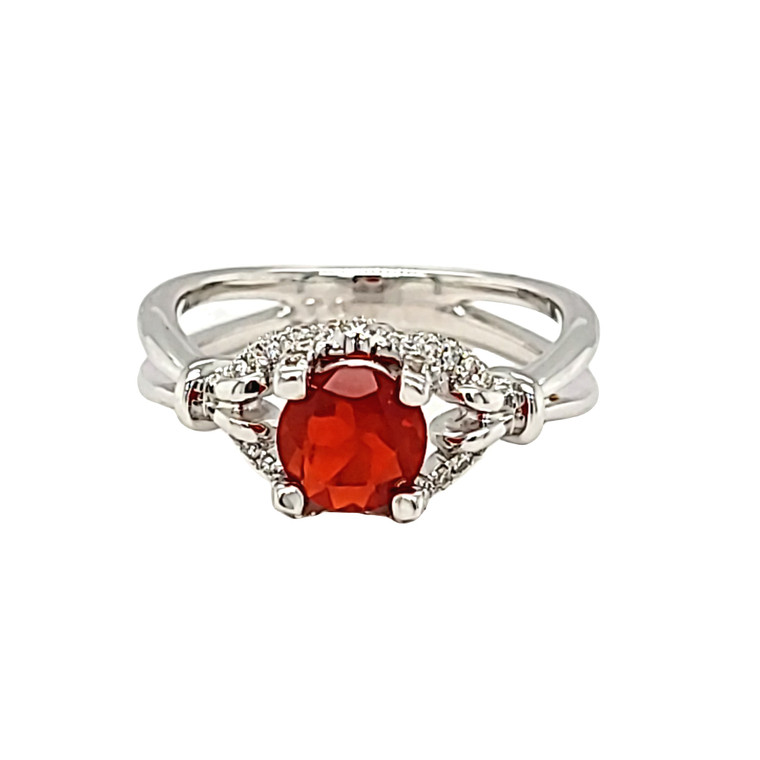 18K White Gold Fire Opal Ring with Diamonds 12002955 | Shin Brothers*