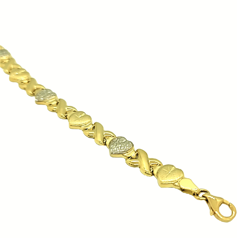 14K Two Tone Gold Hearts & Kisses Bracelet 20001928 | Shin Brothers*