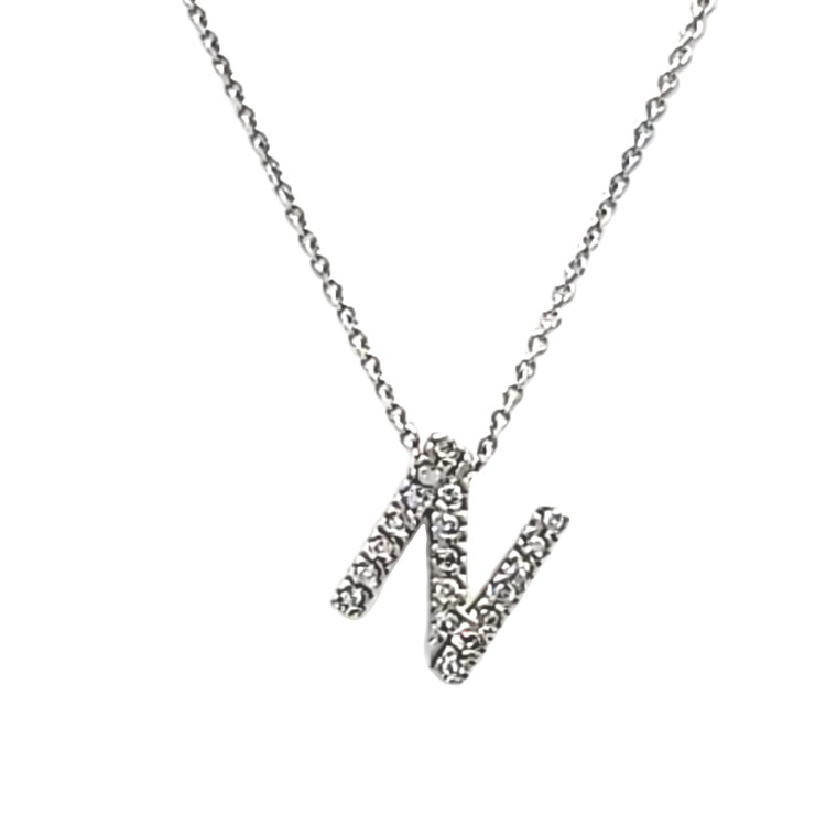 14K White Gold Diamond "N" Initial Necklace 31000160 | Shin Brothers*