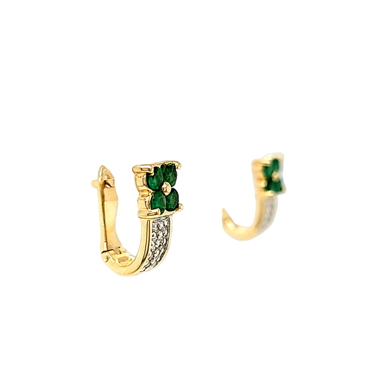 14K Yellow Gold Emerald Diamond Clover Earrings 42003306 | Shin Brothers*