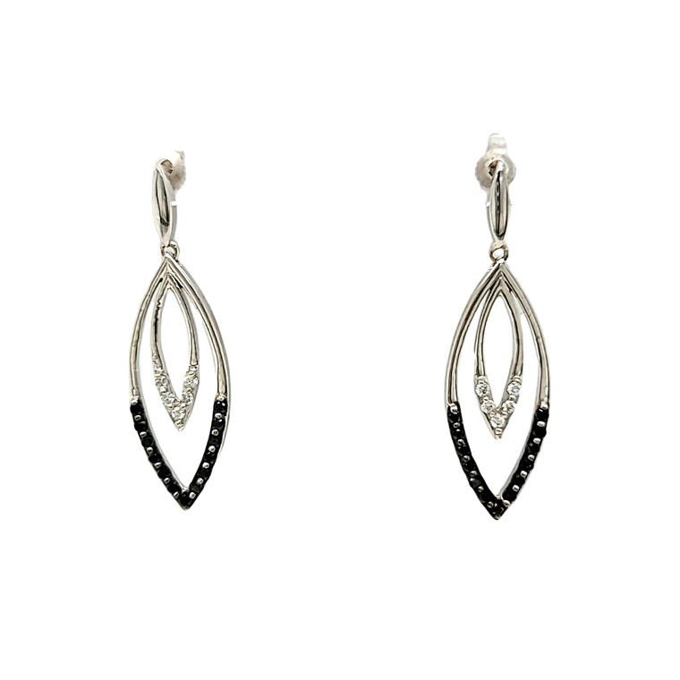 14K White Gold Black/White Diamond Hanging Marquise Earrings 31001120 | Shin Brothers*