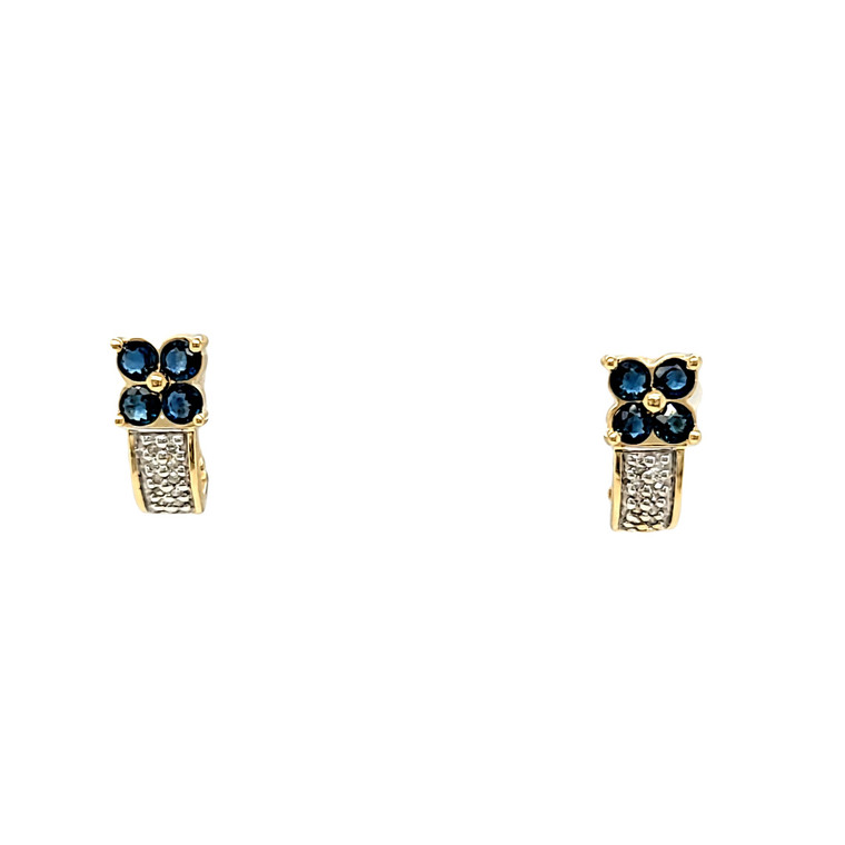 14K Yellow Gold Sapphire Diamond Flower Earrings 42003308 | Shin Brothers*