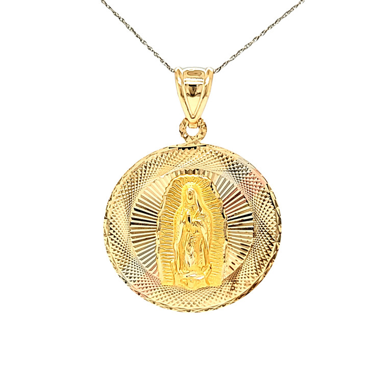 14K Tricolor Gold Diamond Cut Religious Circle Charm 50003882 | Shin Brothers*