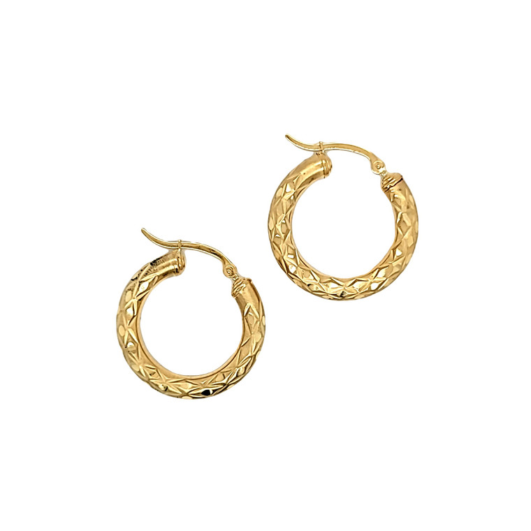 14K Yellow Gold Diamond Cut 25mm Hoop Earrings 40003014 | Shin Brothers*