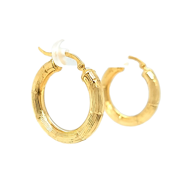14K Yellow Gold 25mm Bamboo Hoop Earrings 40003012 | Shin Brothers*