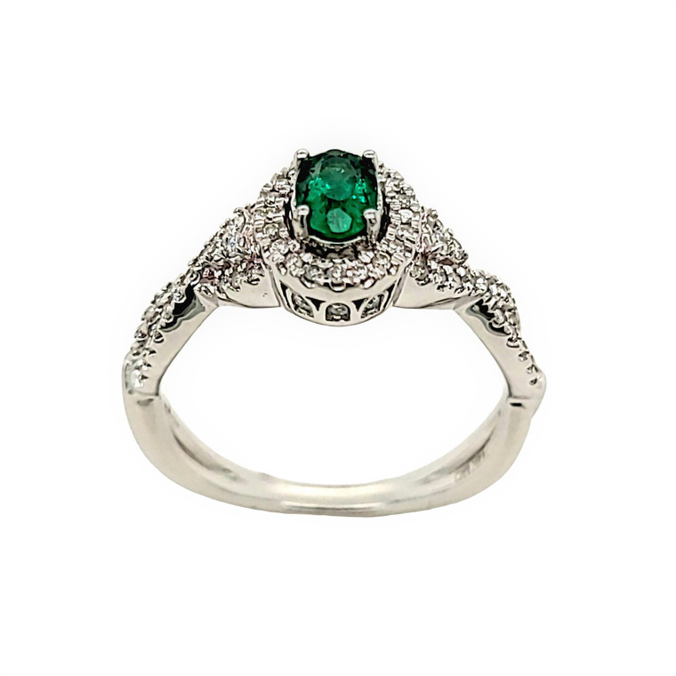 14K White Gold Oval Cut Emerald with Diamond Accents Ring 12002984 | Shin Brothers*