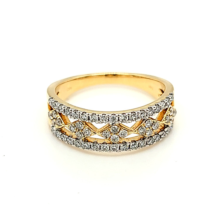 14K Yellow Gold Diamond Geometric Pattern Ring 11006803 | Shin Brothers*