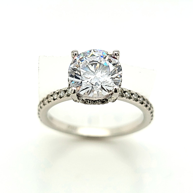 14K White Gold Round CZ with Diamond Accents Engagement Ring 12002991 | Shin Brothers*