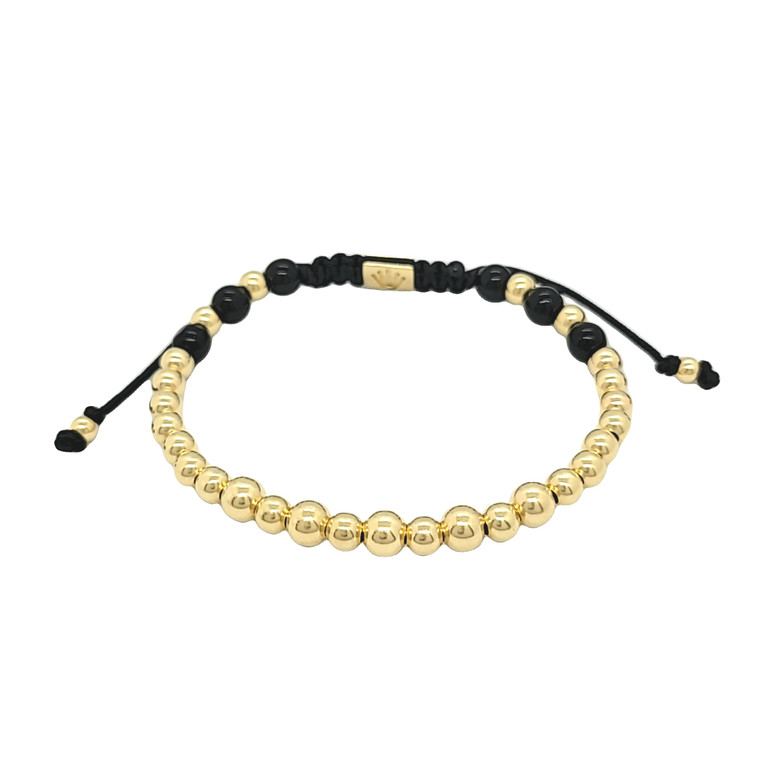 14K Yellow Gold Black and Gold Bead Silk Adjustable Bracelet 20002018 | Shin Brothers*