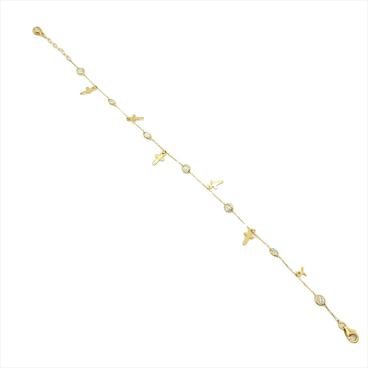14K Yellow Gold 10" Cross Cubic Zirconia Anklet 22000109 | Shin Brothers* 