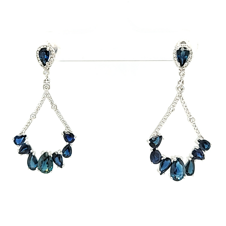 14K White Gold Sapphire Diamond chandeliers  Hanging Earrings 42003327 | Shin Brothers*