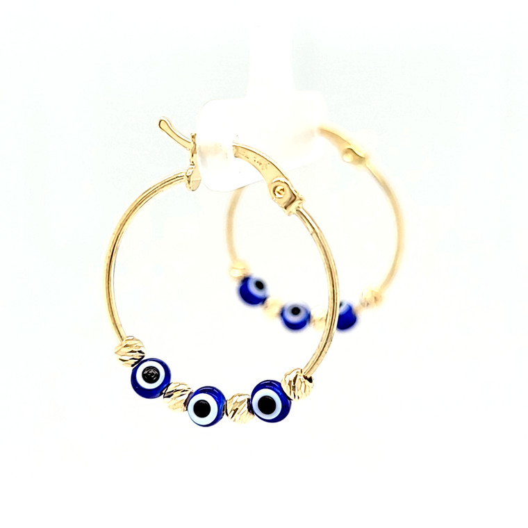 14K Yellow Gold Dark Blue Evil Eye Hoop Earrings 42003331 | Shin Brothers* 