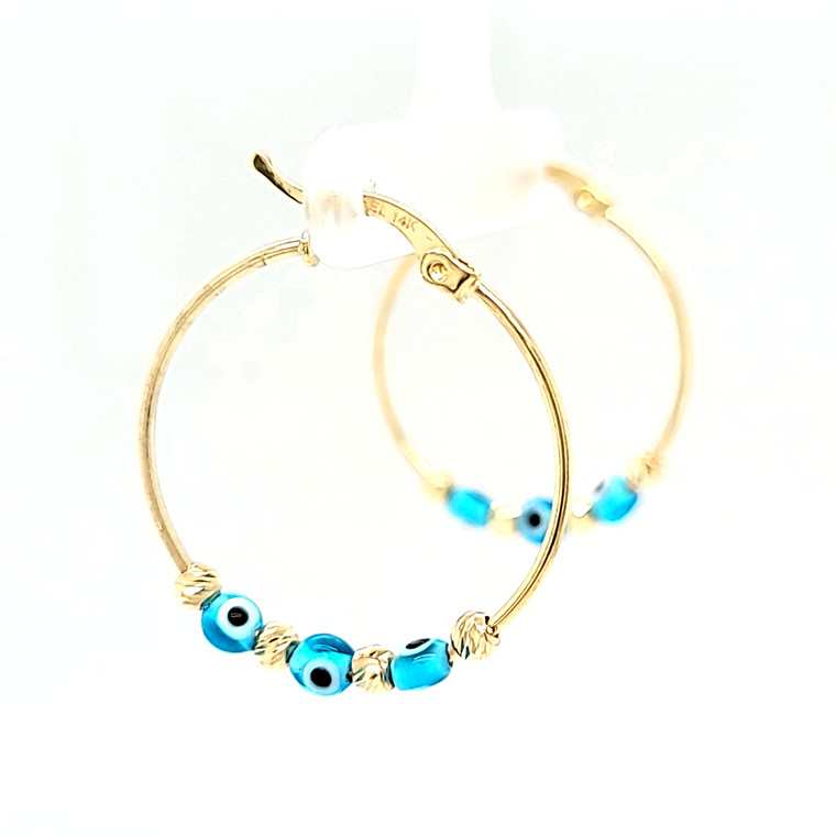 14K Yellow Gold Light Blue Evil Eye Hoop Earrings 42003330 | Shin Brothers*