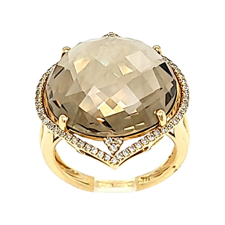 14K Yellow Gold Ball Cut Smoky Topaz with Diamond Accents Ring 12003022 | Shin Brothers*