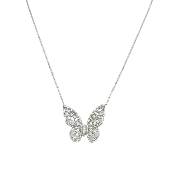 14K White Gold Diamond Butterfly Necklace 31001148 | Shin Brothers*