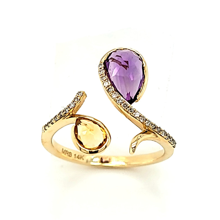 14K Yellow Gold Amethyst/Citrine/Diamond Bypass Ring 12003018 | Shin Brothers*