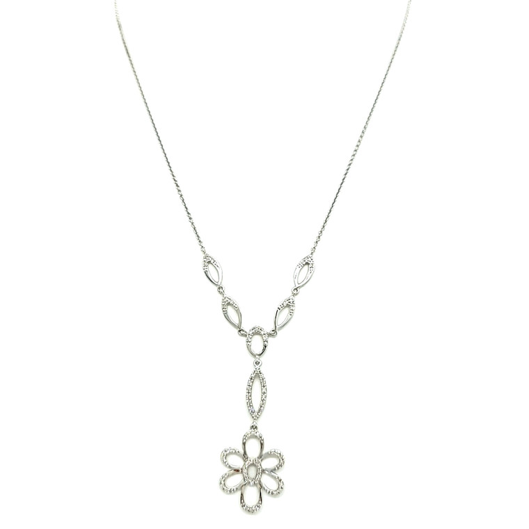 14K White Gold Diamond Flower Necklace 31001137 | Shin Brothers*